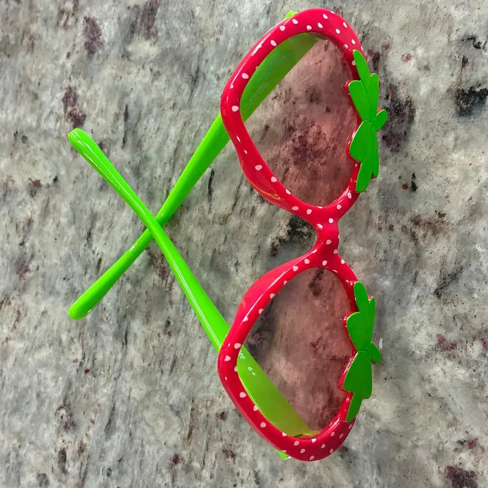 Girls Strawberry Sunglasses Polka Dot Red Green Summer Fun
